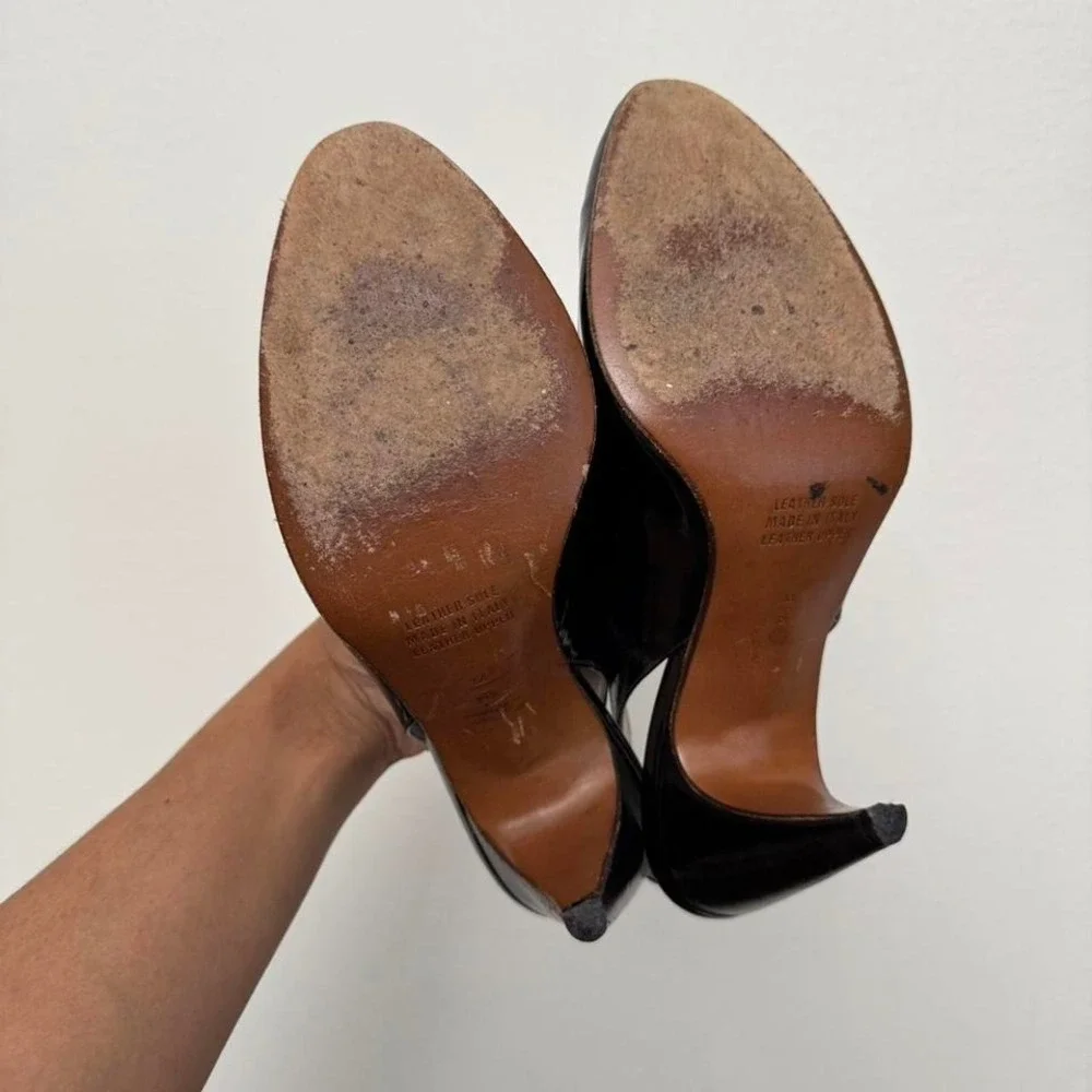Vintage Italian Leather Peeptoe Heel size 8 slingback designer - Picture 5 of 6